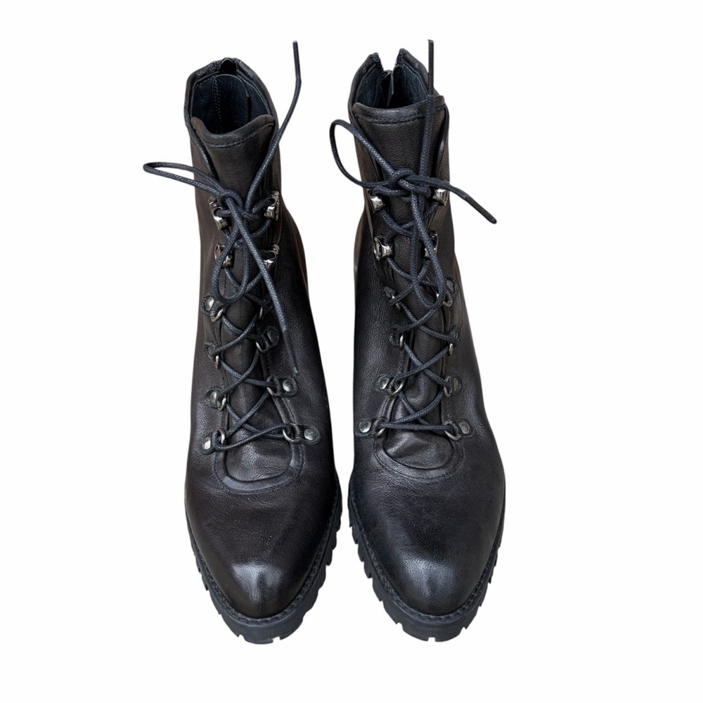 Stuart Weitzman Black Leather Heeled Lace Up Combat Ankle Boot Size 8 - Picture 4 of 8